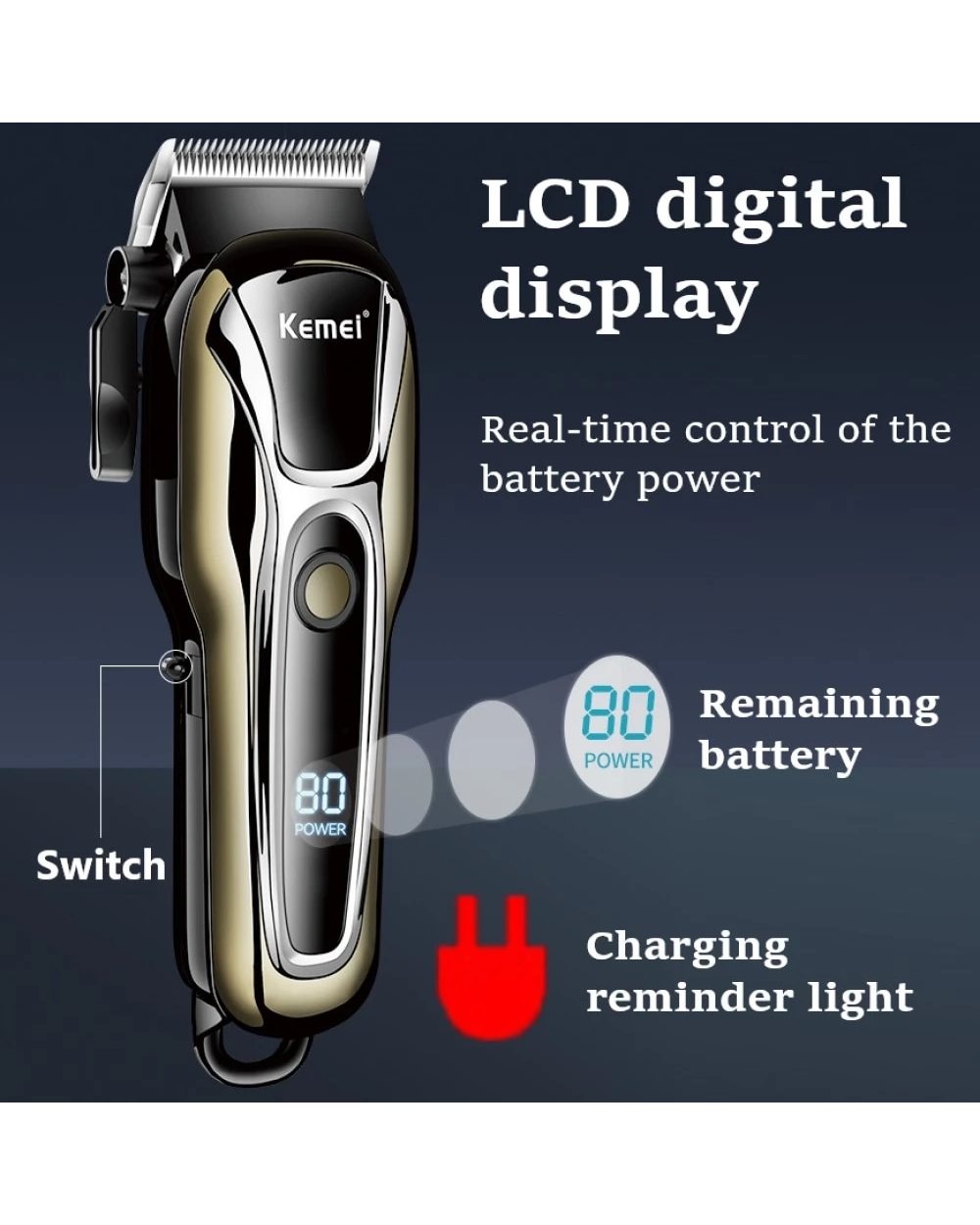 Rechargeable Electric Usb Cutting Machine Professional Barber Hair Clipper Set Beard Trimmer Shaver Cordless Kemei front-1