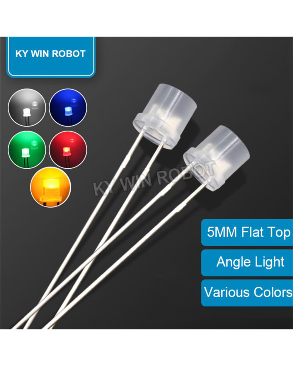 100Pcs 5Mm Flat Top White Red Yellow Blue Green Assorted Kit Lamp Diode Led Ultra Bright Bulbs Emitting Diodes F5 5 Mm front-1