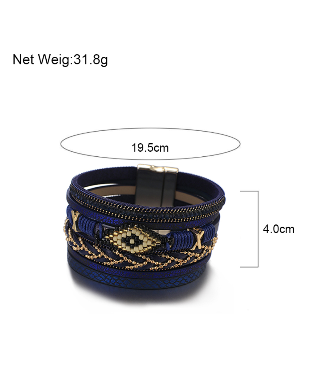 Amorcome Miyuki Evil Eye Leather Bracelets For Women Fashion Ladies Bohemian Wide Wrap Charm Bracelet Party Jewelry Gift front-5