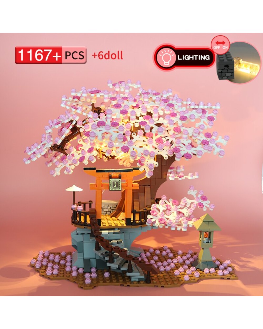 Block City Street View Idea Sakura Inari Shrine Bricks Friends Cherry Blossom House Tree Building Blocks Toys Kids Gift front-2