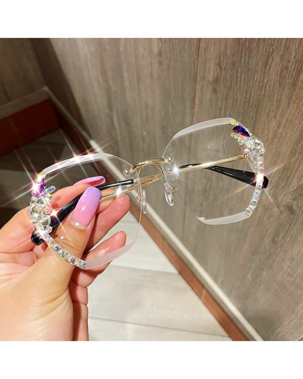 2022Fashion Brand Design Vintage Rimless Rhinestone Sunglasses Women Men Retro Cutting Lens Gradient Sun Glasses UV400 front-4