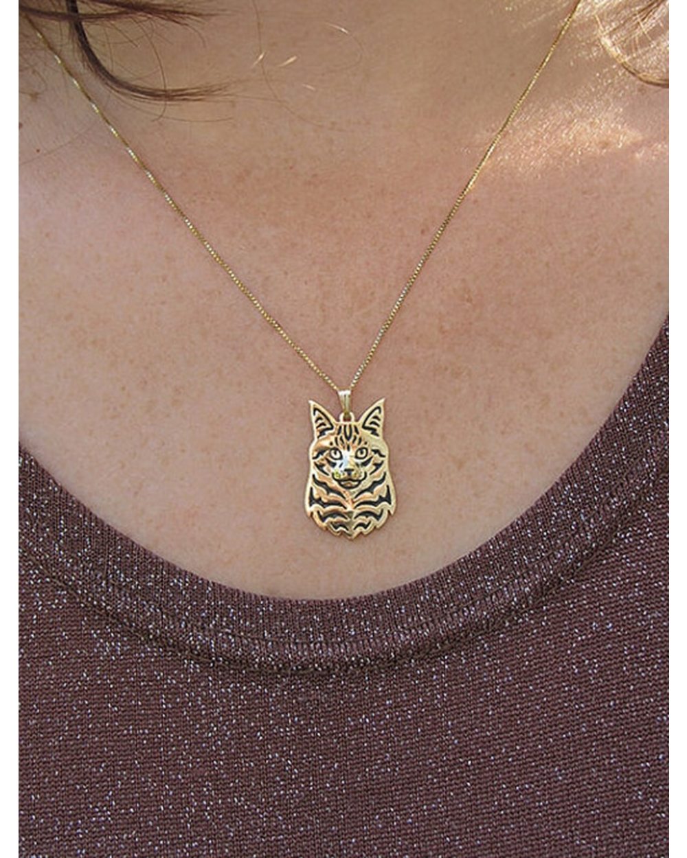 Maine Coon Cat necklace Handmade necklace Carved hollow pendant jewelry golden colors plated fast delivery front-3