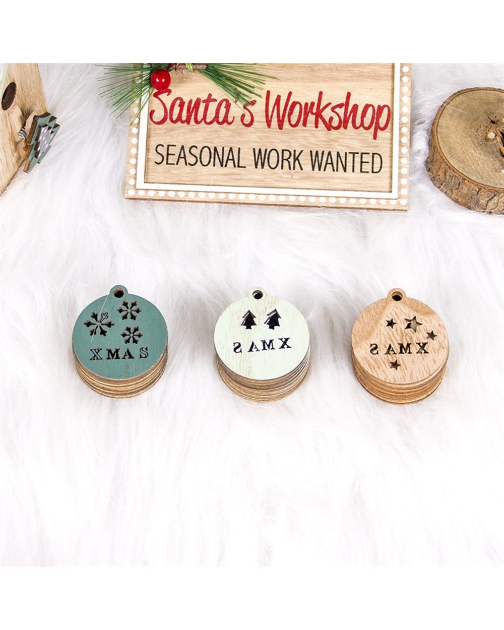 24PCS New Year 2022 Angel Wooden Pendants Noel Xmas Tree DIY Christmas Decorations for Kids Gift Hanging Drop Ornaments front-5