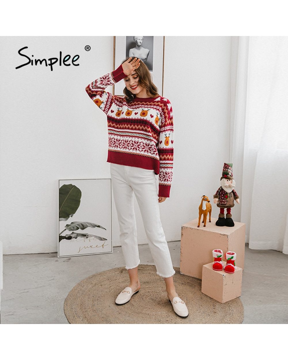 Christmas red long sleeve women casual sweater autumn winter Animal design female pullover Fashion knitted sweater tops front-5