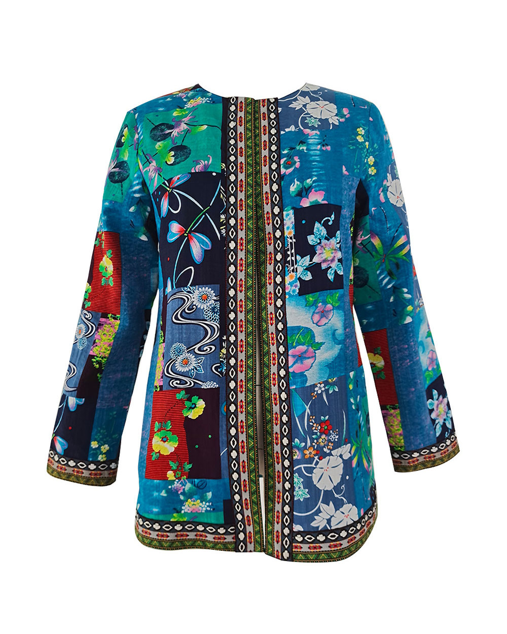 Coat Women Fashion Autumn Winter Ethnic Floral Print Long Sleeve Loose Jacket front-3
