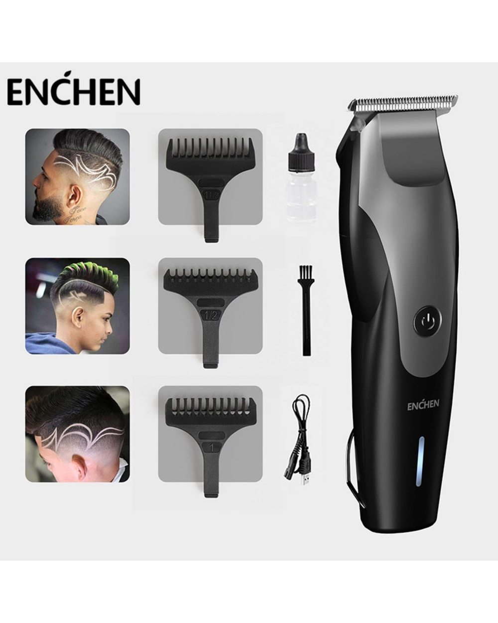 Enchen Hummingbird Usb Electric Hair Clippers Men Rechargeable Cordless Close Cutting T-Blade Hair Trimmer With 3 Combs front-0