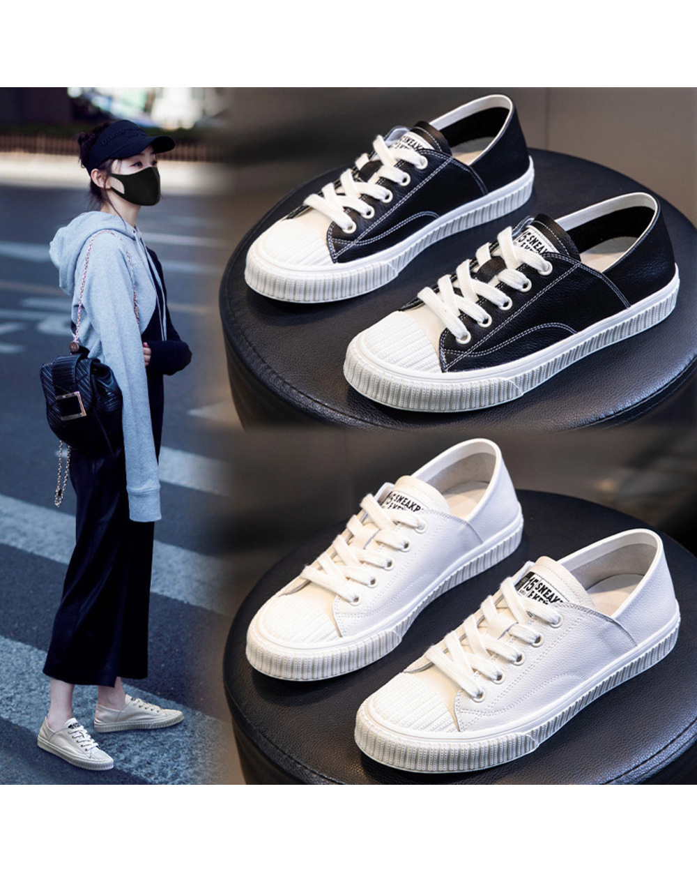 Cxjywmjl Top Layer Cowhide Women Flats Sneakers Spring Genuine Leather Little White Shoes Ladies Fashion Casual Vulcani front-1