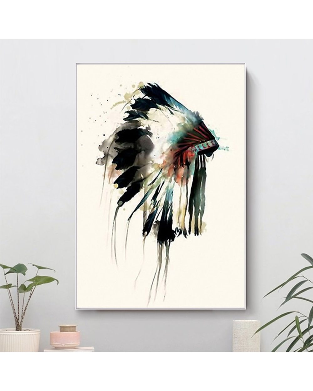Native Pretty Feather Headdress Oil on Canvas Painting Posters and Prints Scandinavian Wall Art Picture front-3