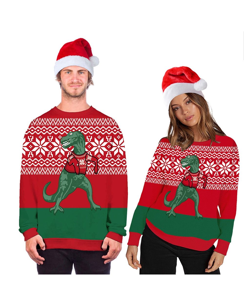 Ugly Christmas Sweaters Jumper Tops New 3D Dinosaur Print Men Women Xmas Pullover Sweatshirt Autumn Christmas Sweater front-0