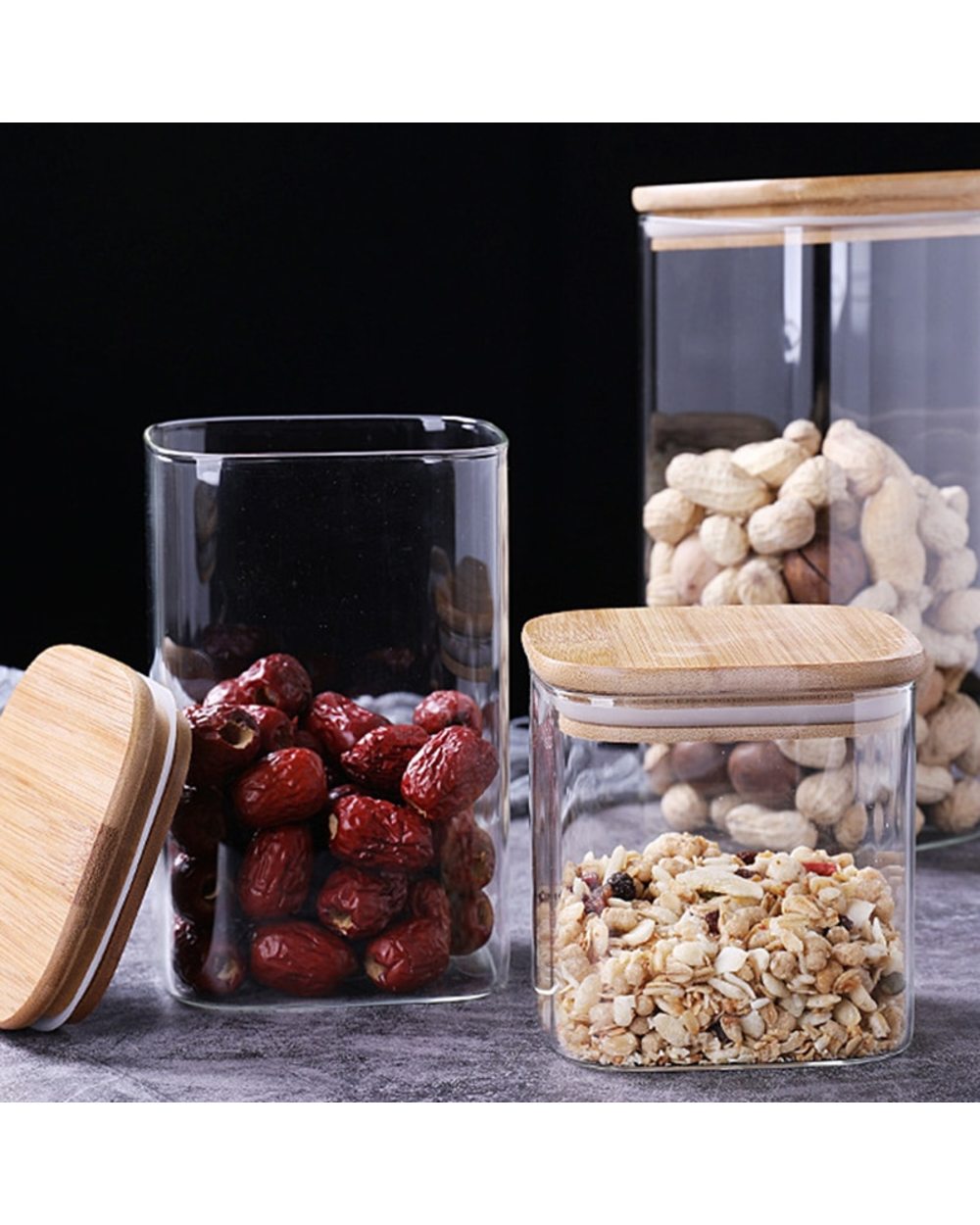 1 Piece Square Sealed Glass Jars For Spice Kitchen Storage Coffee Bean Storage Can Mason Jar With Lid Food Container front-3