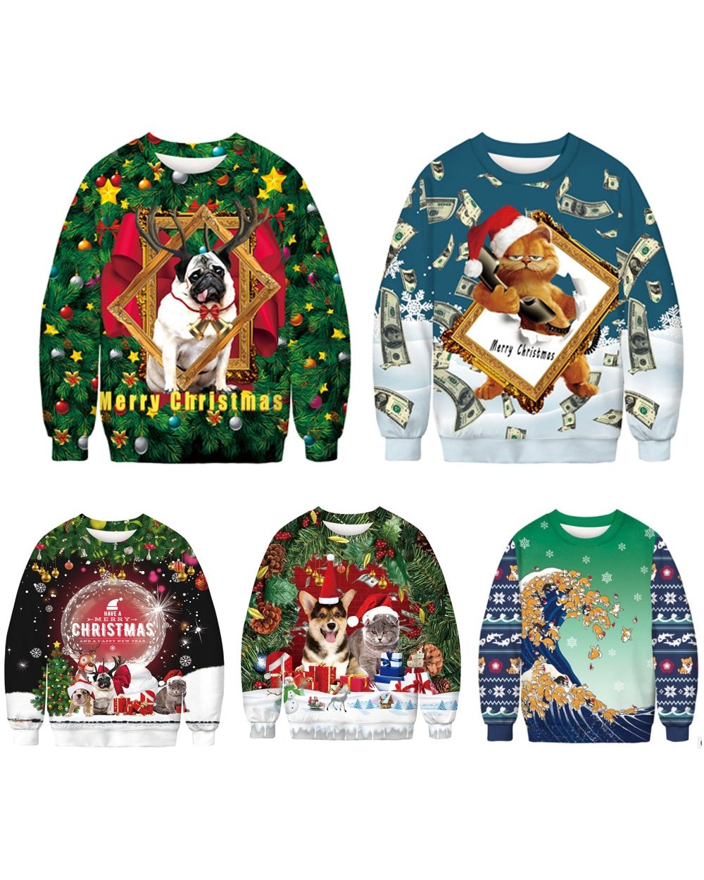 Unisex Christmas Costume Christmas Cute Animal 3d Round Neck Hair Fashion Long-sleeved Sweater Hooded Sweater front-0