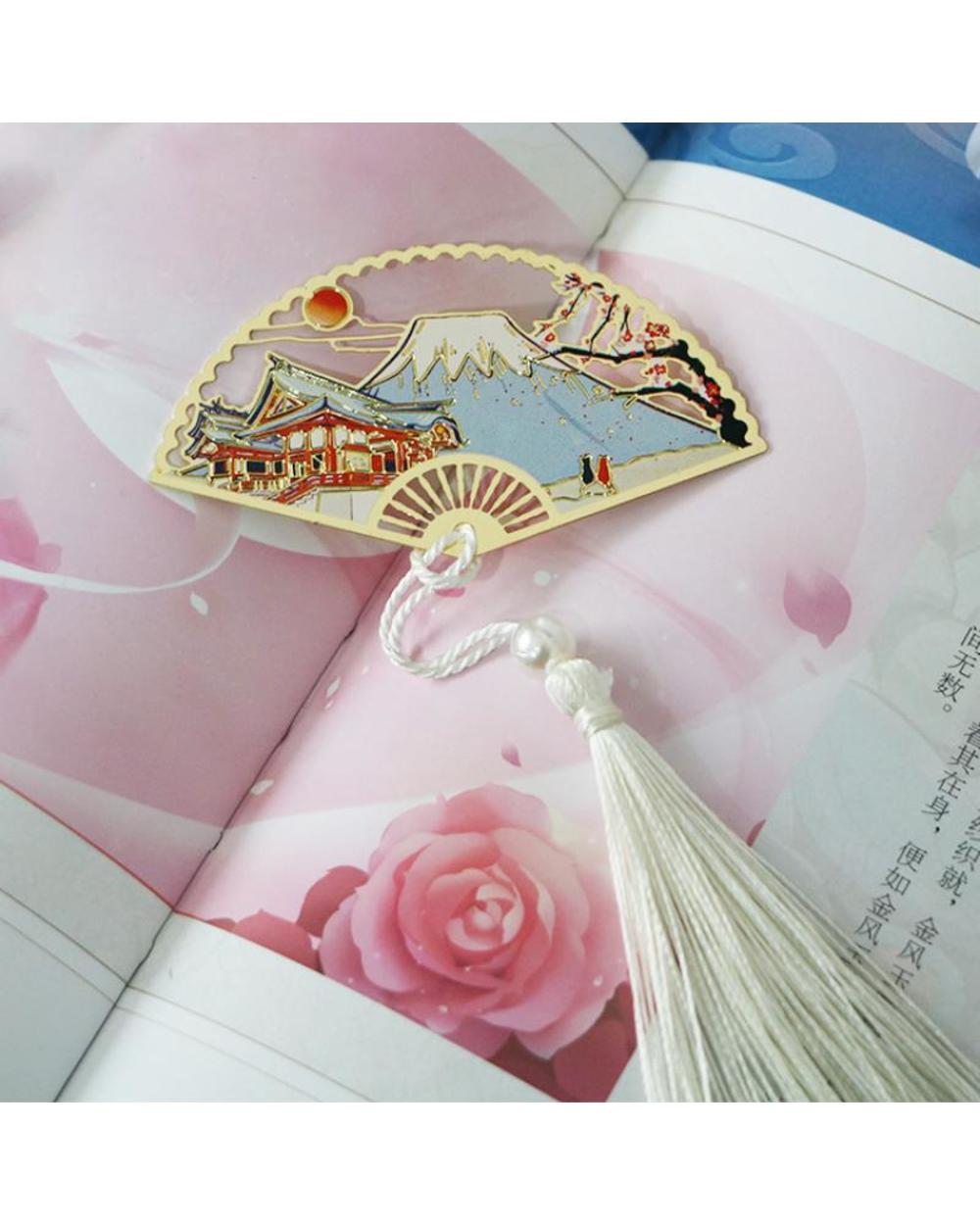 Metal Bookmark Chinese Style Folding Fan Paper Reading Bookmarks Creative Book Page Marker Stationery Supplies Color Bo front-1