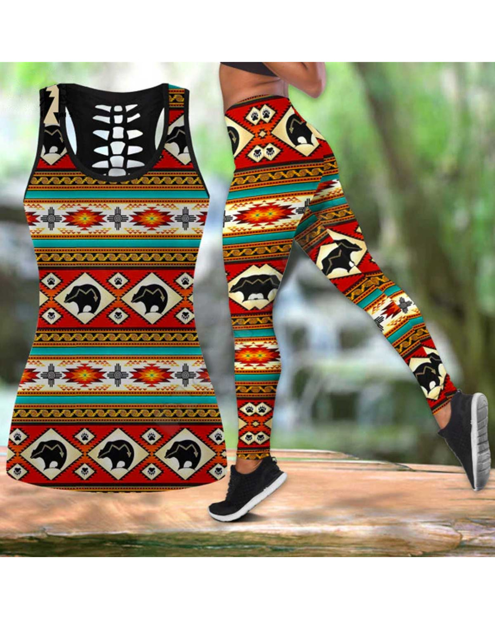 Workout Pants Eagle 3D Printed Hollow Tanktop sexy Yoga Suit Fitness Soft Legging front-3