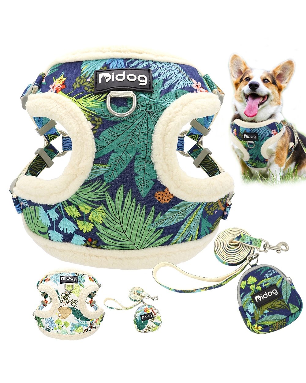 Soft Padded Mesh Harness Vest Leash For Small Dogs Chihuahua Printed Puppy Cat Harness Walking Running Leash Rope front-0