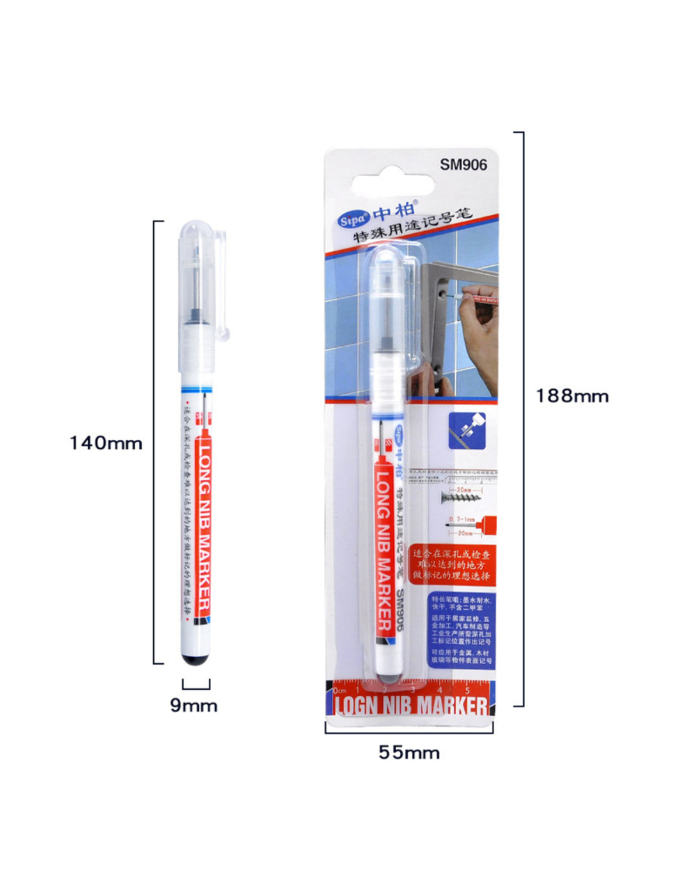 3Pcs/Set Long Heading Markers Pen Red/Black/Blue Ink For Bathroom Woodworking Decoration Multi-Purpose Deep Hole Marker front-5