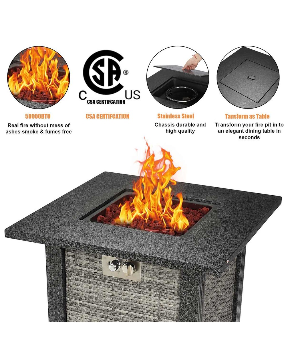 28 Inch 50000 Btu Gas Fire Pit Multi-Function Fire Pit Smokeless Combustion Fire Pit Warmth Winter Outdoor Fit 20Lb Pro front-3