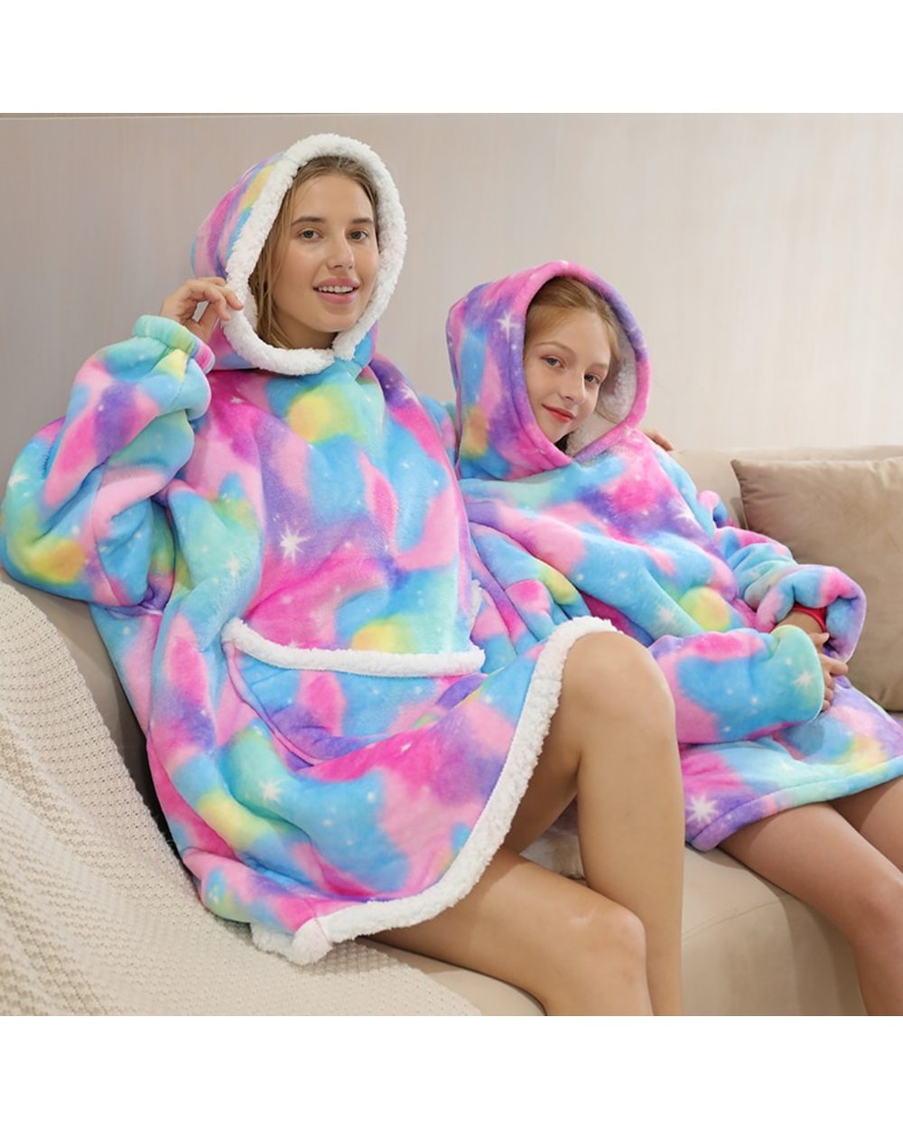 Oversized Family Matching Homewear Plush Fleece Sherpa Blanket Unicorn Girls Sleepwear front-2