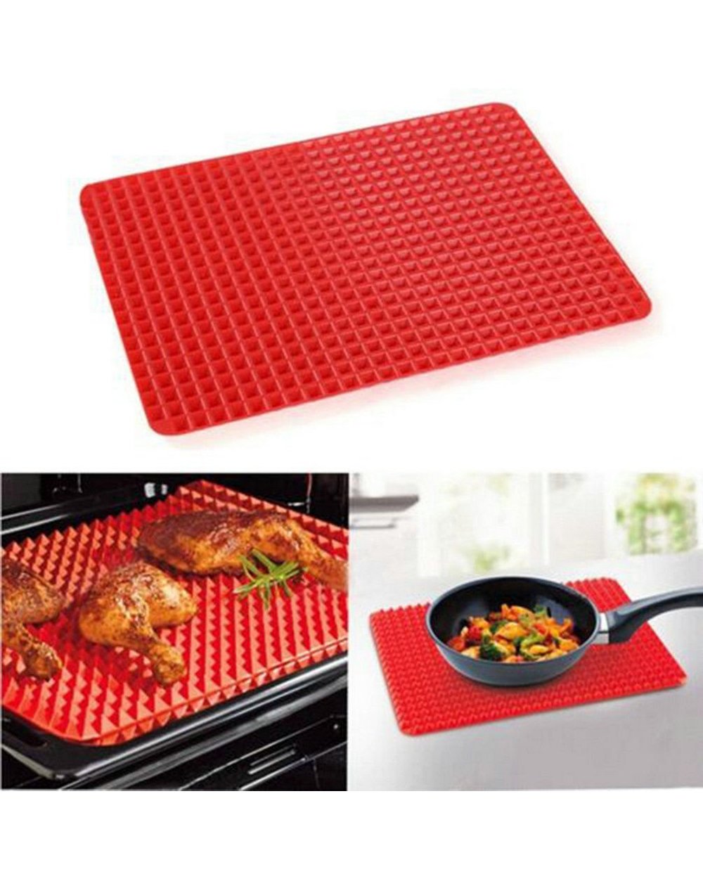 Multi-Function Meat Pad Bbq Mat Silicone Bbq Pyramid Pan Fat Reducing Slip Oven Baking Grill Oil Filter Pad Sheet Cooki front-0