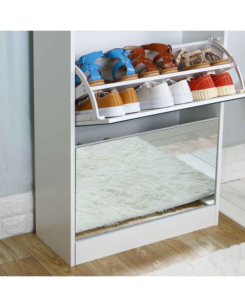 3 Tiers Mirrored Shoe Rack Furniture Entryway Living Room Shoe Cabinet front-2