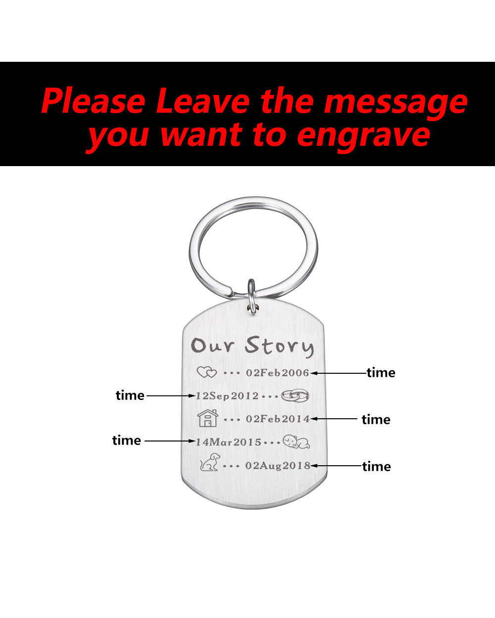Personalized Our Story Keychain Custom Important Event Year Keyrings Fashion Trendy Gift front-2