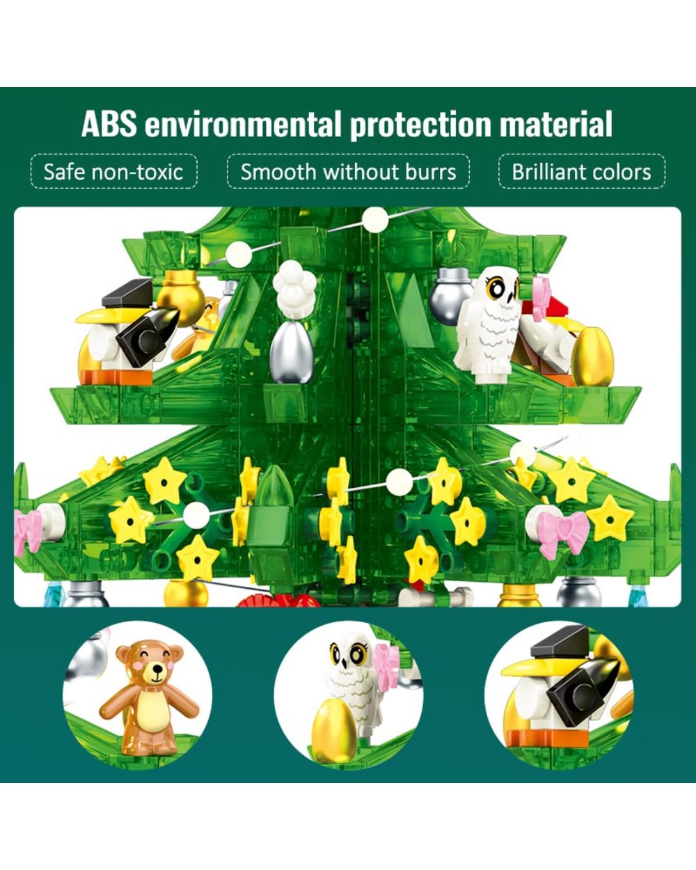 Christmas Theme Rotating LED Shining Music Box Building Blocks DIY City Friends Tree House Bricks Toys For Children Xmas front-3