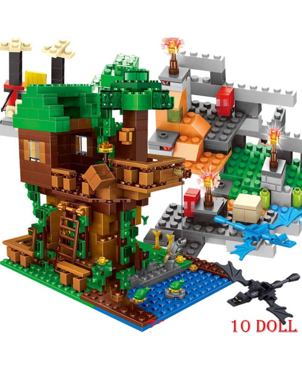 New My Worlds Compatible Building Blocks Lepining Village City Tree House Waterfall Warhorse Bricks Toys For Children front-2