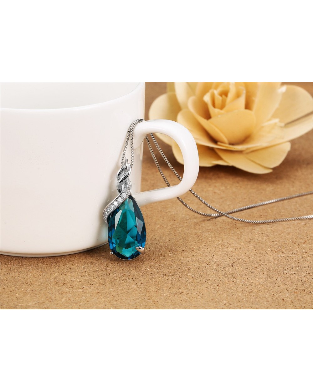 Natural Blue Topaz Jewelry Pendants Necklace For Women front-4