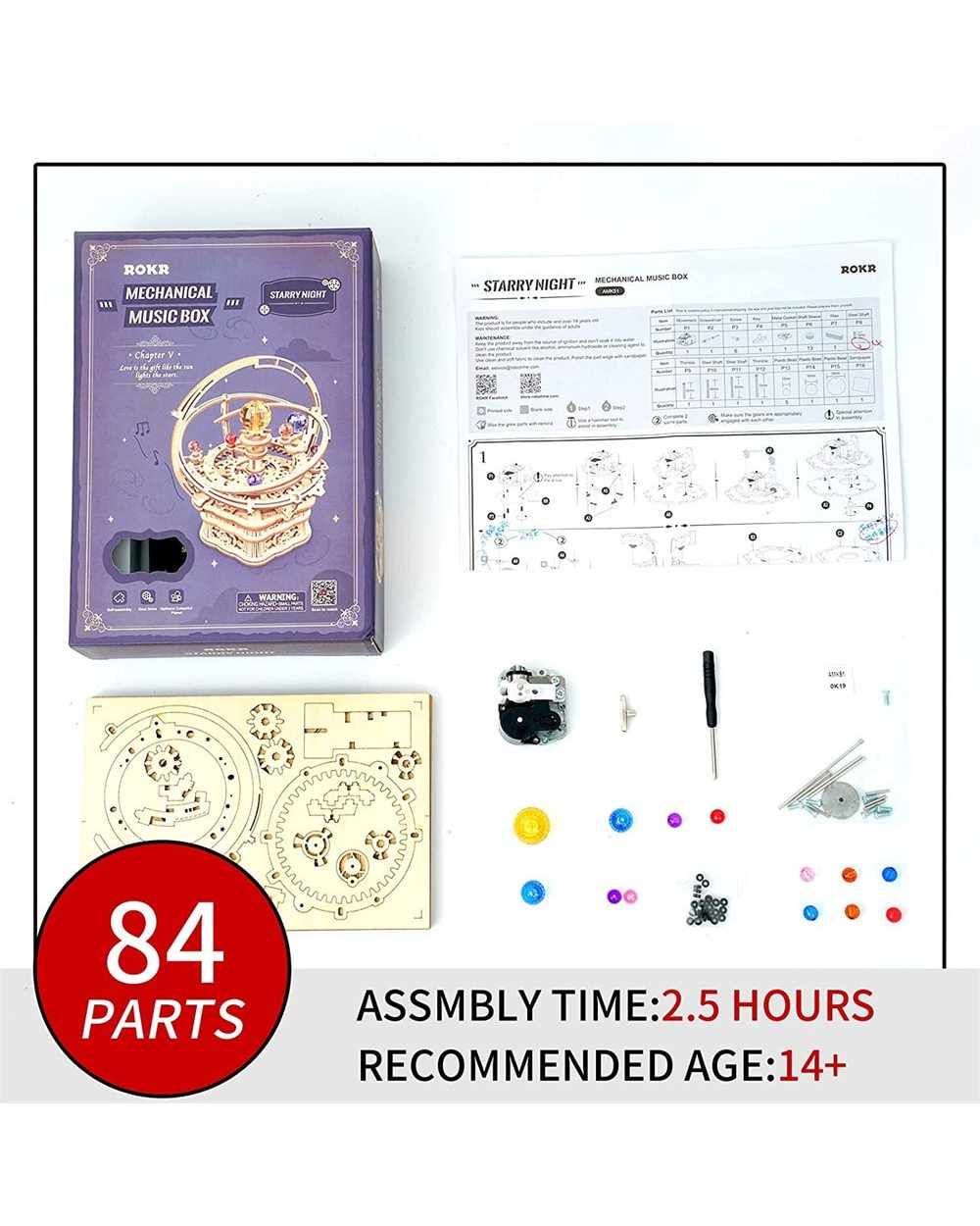 Rokr Music Box 3D Wooden Puzzle Game Assembly Model Building Kits Toys for Children Kids Birthday Gifts AMK front-5