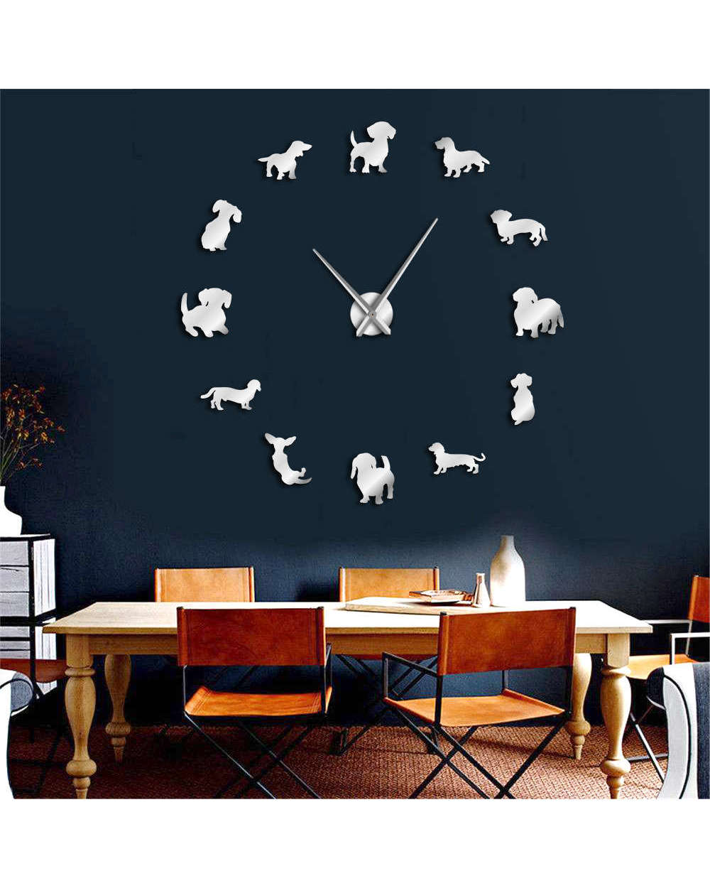 Dachshund Clock DIY Large Wall Clock Mirror Frameless Giant 3D Wall Watches Sausage Dog Wall Decor front-1