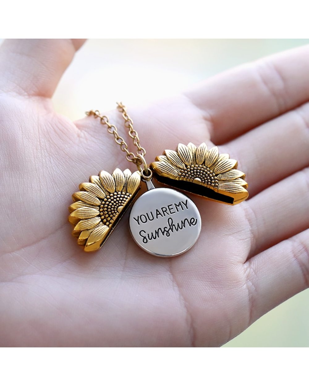 You Are My Sunshine Sunflower Necklaces For Women Rose Gold Silver Color front-0
