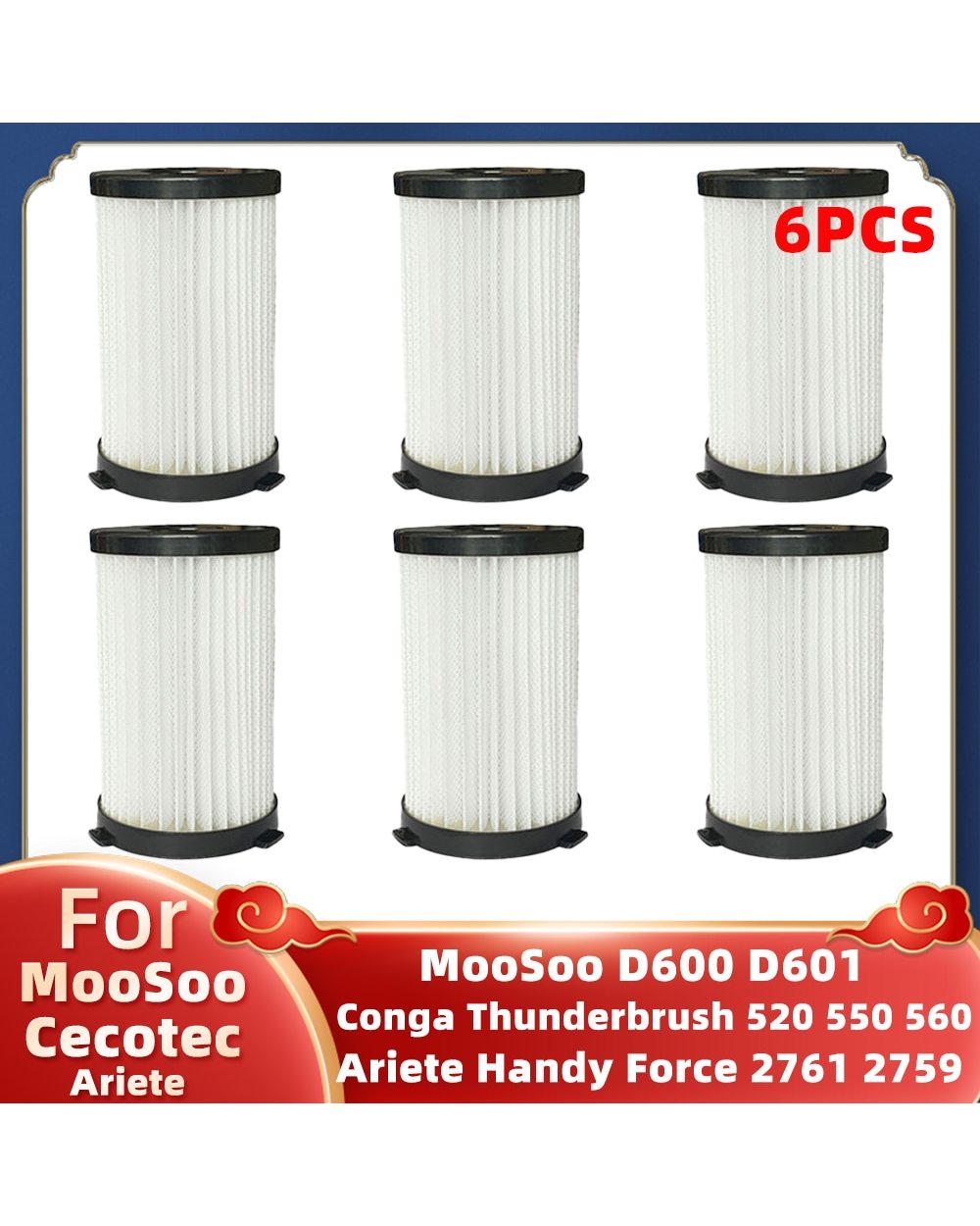 Hepa Filter For Moosoo D600 D601 Cecotec Conga Thunderbrush 520 550 560 Ariete Handy Force 2761 2759 Rbt Vacuum Cleaner front-0