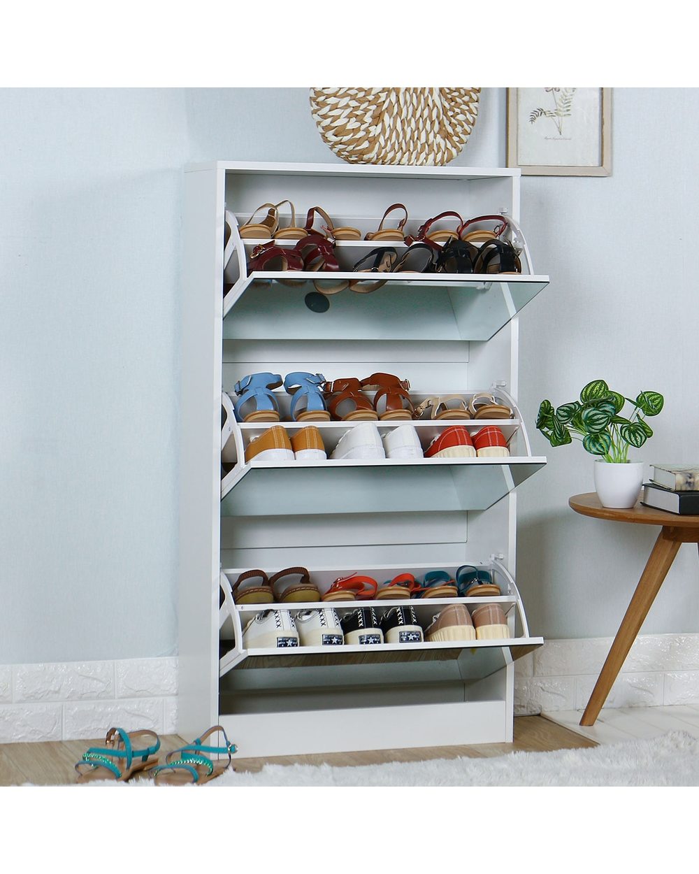 3 Tiers Mirrored Shoe Rack Furniture Entryway Living Room Shoe Cabinet front-1