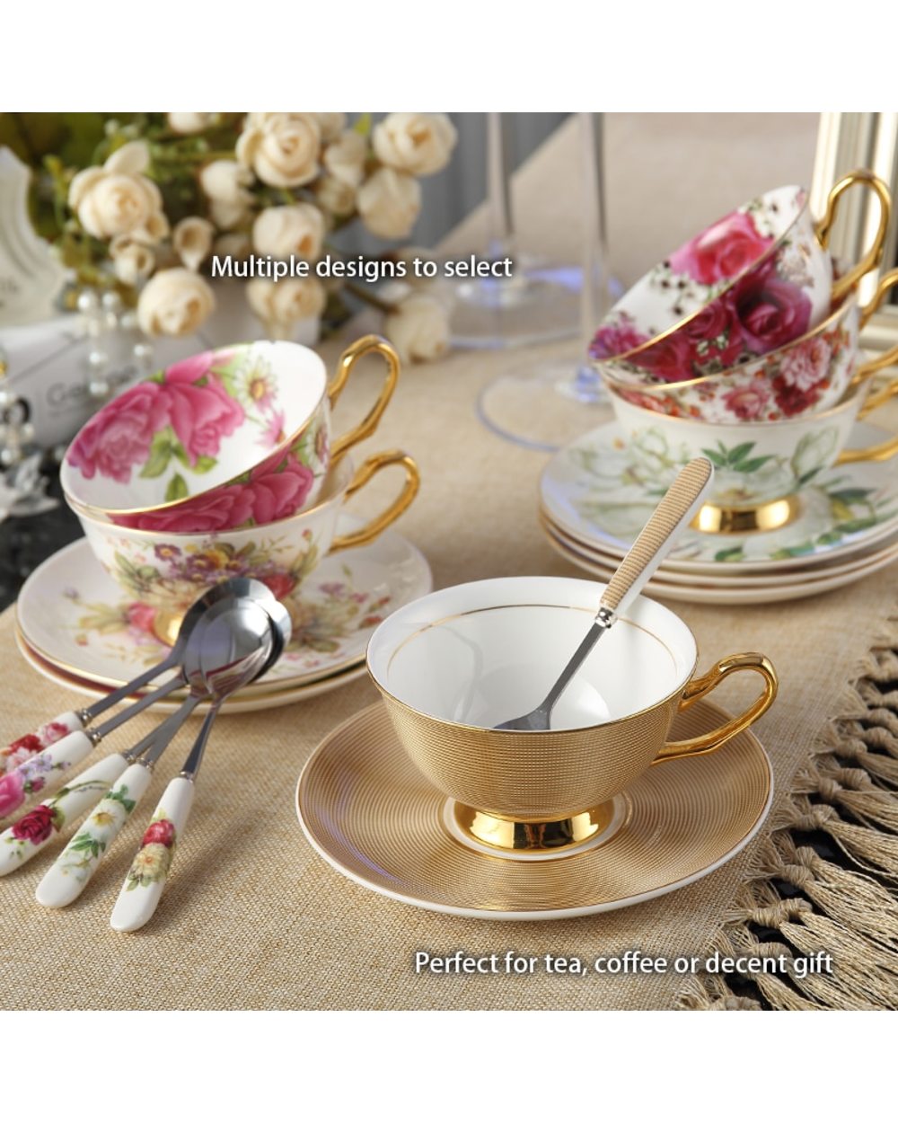 Europe Noble Bone China Coffee Cup Saucer Spoon Set 200ml Luxury Ceramic Mug Top-grade Porcelain Tea Cup Cafe front-3