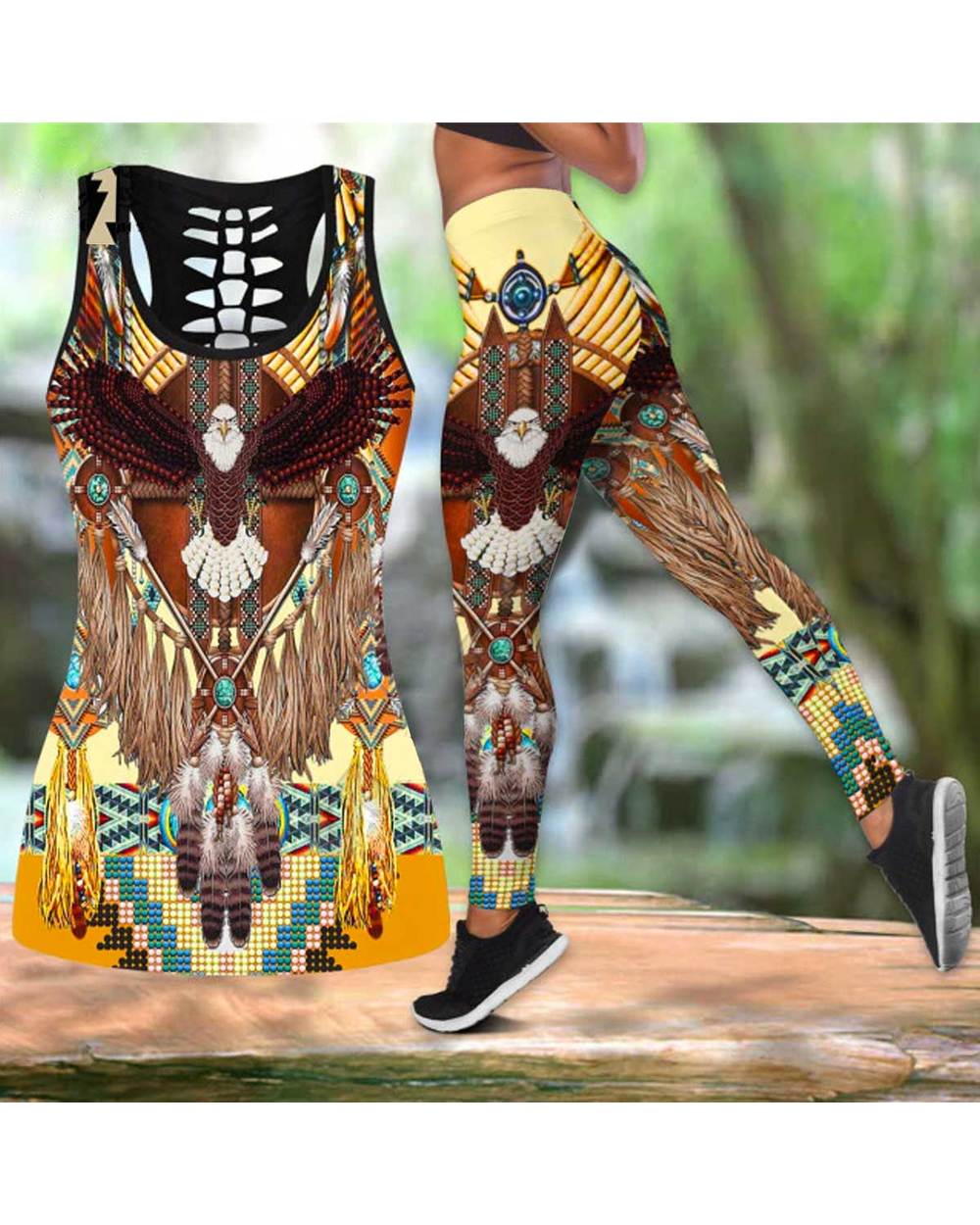Workout Pants Eagle 3D Printed Hollow Tanktop sexy Yoga Suit Fitness Soft Legging VG06 front-0
