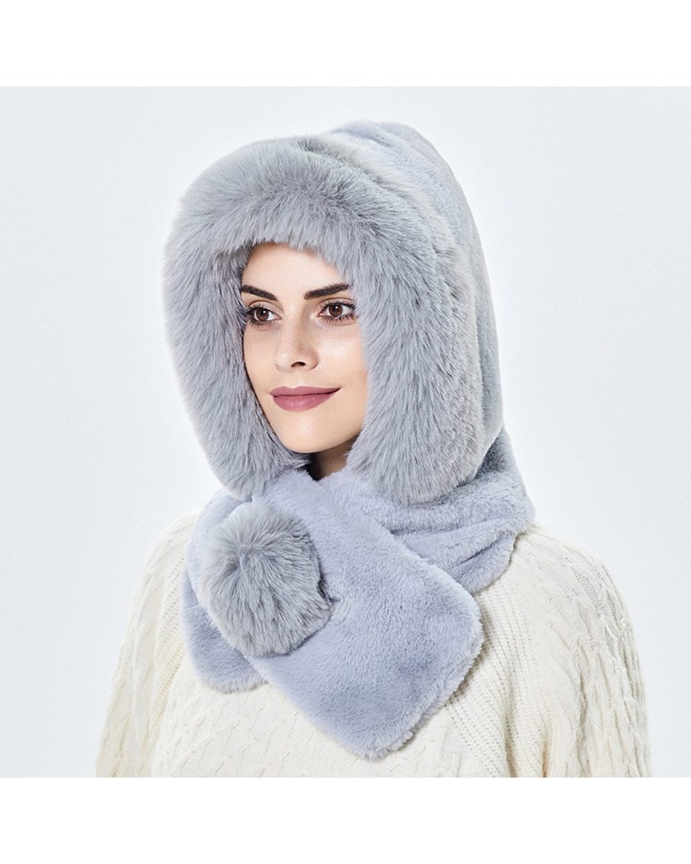Winter Warm Fur Hat With Earflaps Women Thicken Cap Hooded Lady Outdoor Windproof Soft Fluffy Beanies For Women Russian front-4