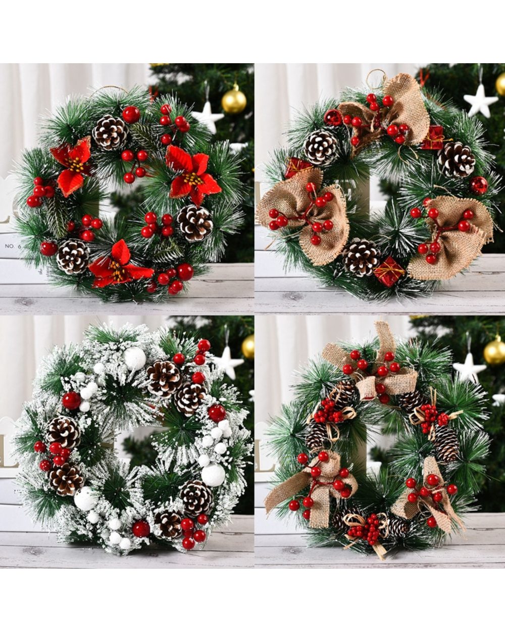 Christmas Wreath Artificial Pinecone Red Berry Garland Hanging Ornaments Front Door Wall Decorations Merry Christmas front-0