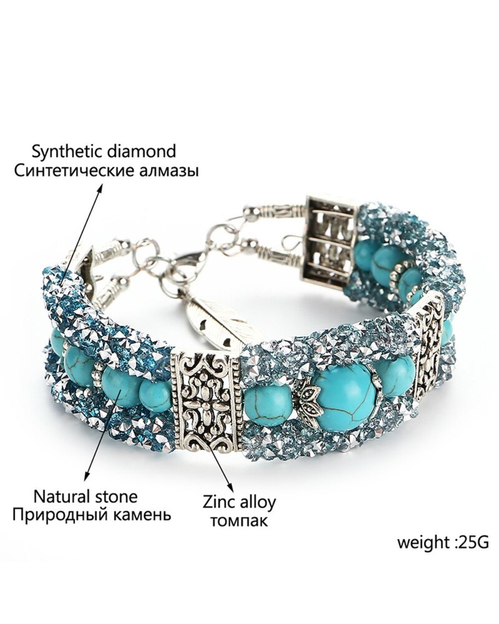 Jewelry Vintage Crystal Blue Stone Beads Handmade Bracelet front-2