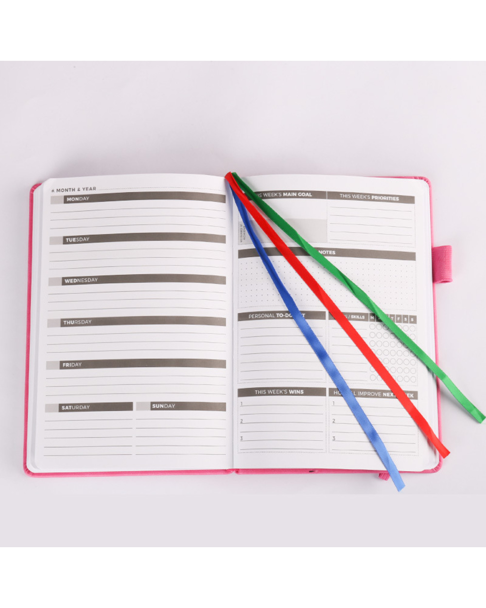 Monthly Weekly Planner Agenda Organizer Diary Notebook Stationery Gift Daily Goal Tracking Plan A5 Leather Hardcover Of front-4
