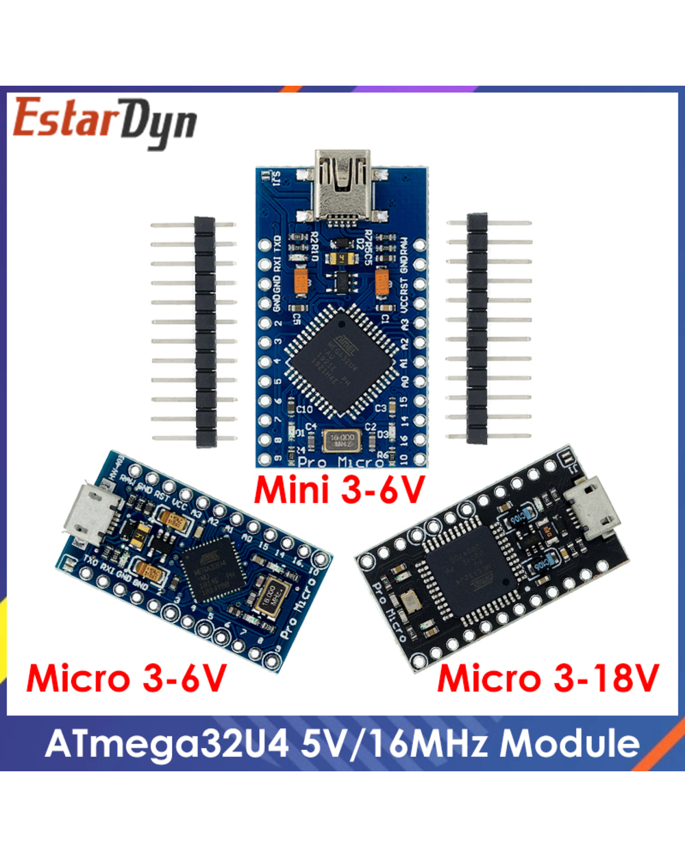 Pro Micro Atmega32u4 5V/16Mhz Module With The Bootloader For Arduino Mini Usb/Micro Usb With 2 Row Pin Header For Ardu front-0
