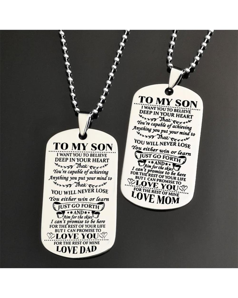 Dog Tags Pendant Necklace Family Jewelry To My Son Daughter We Love You Love Dad Mom Necklace Military Army Cards front-4