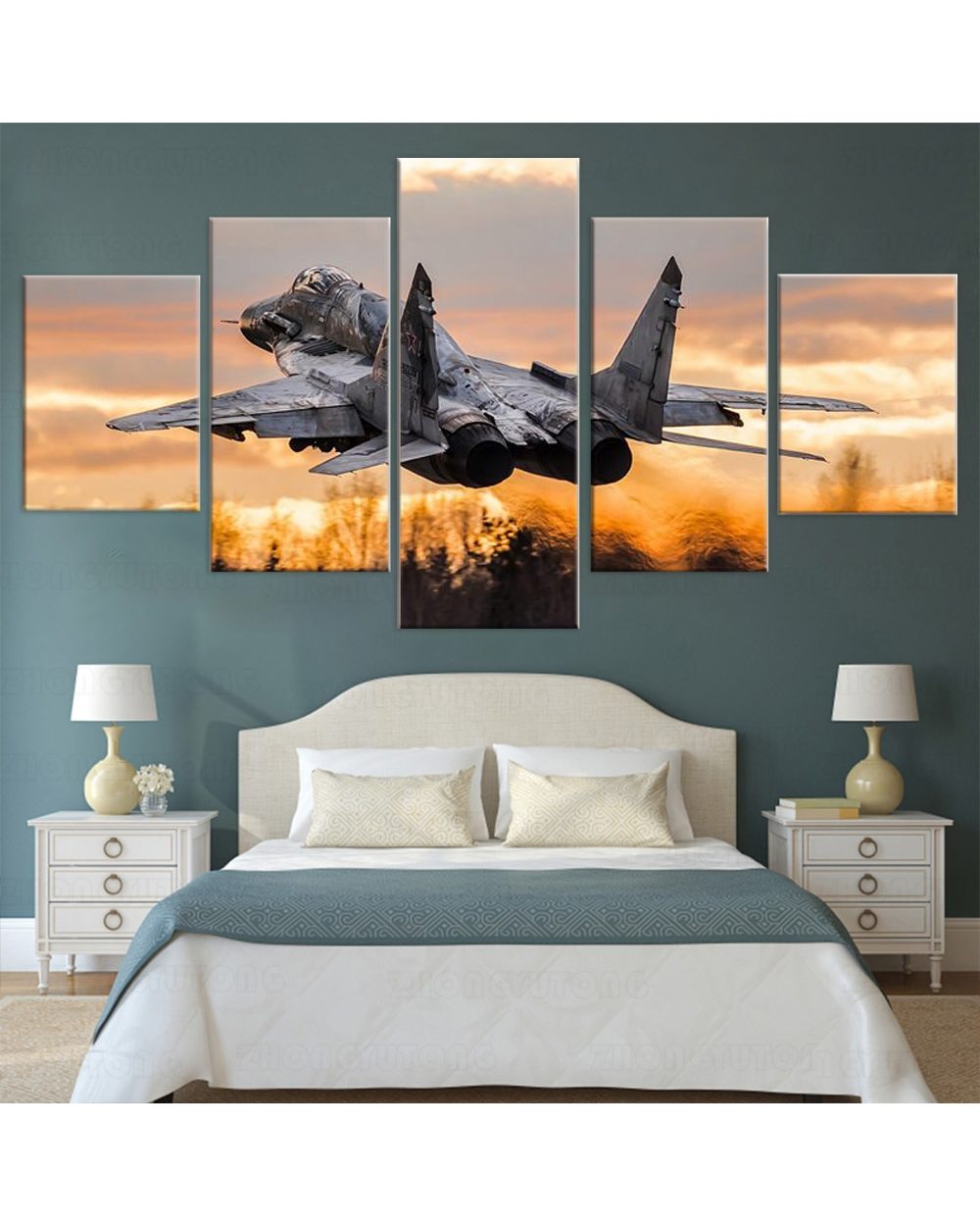 Jet Fighter Mikoyan MiG-29 Picture Print Space 5 Panel Canvas Art Wall Decor front-1