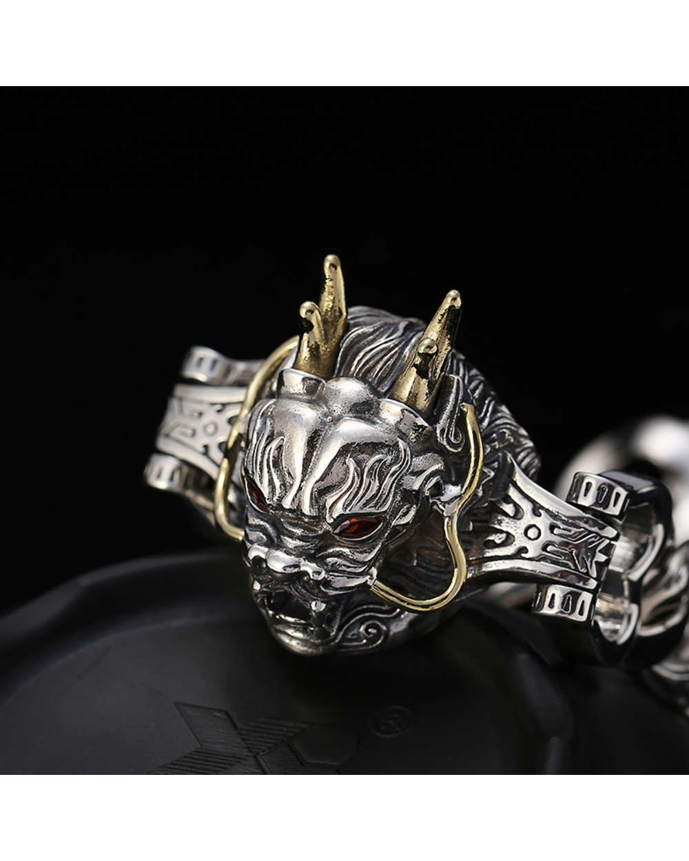 Retro Dragon Original Design Silver Jewelry Personality Domineering Heavy Industry Men Ring Chain Fashion Nine Days front-2