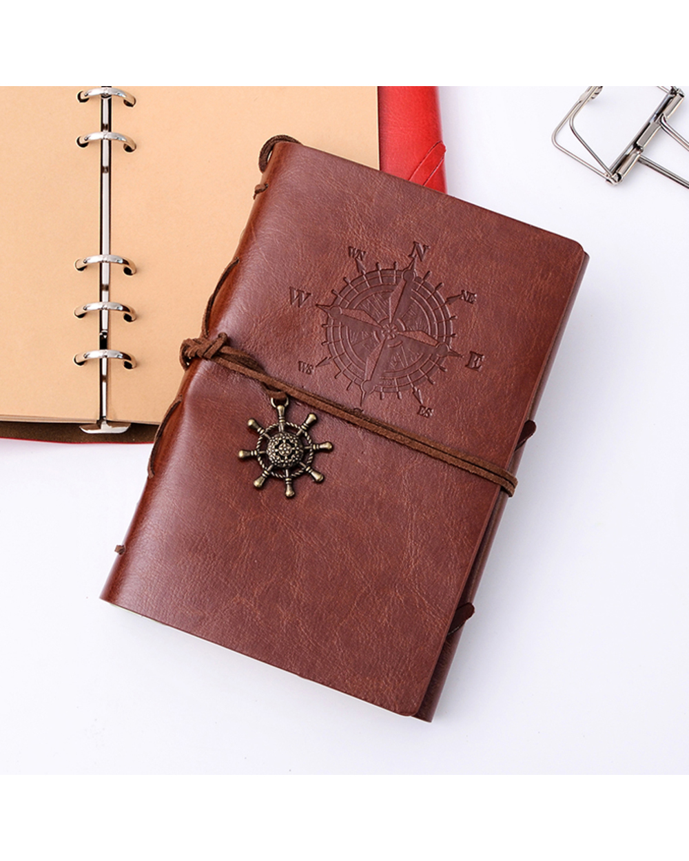 Vintage Notebook Retro Notepad Pirate Anchors Traveler Journal Pu Cover Book Replaceable Diary Stationery Gifts School front-1