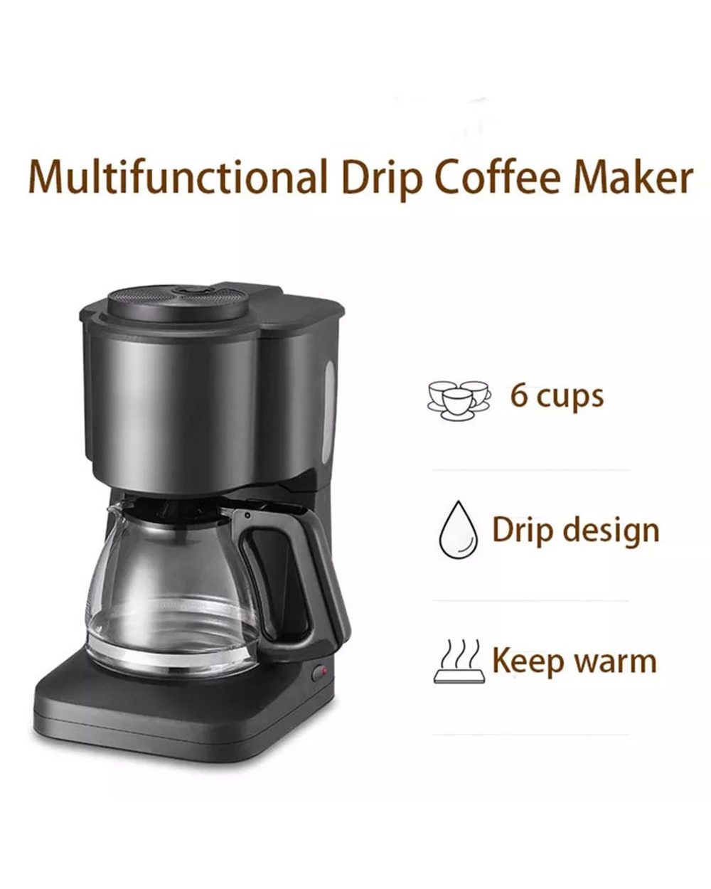 Multifunctional Coffee Machine 600W Mini Automatic Drip Coffee Maker 110V-240V 6 Cup Tea Electric Household Coffee Mach front-4