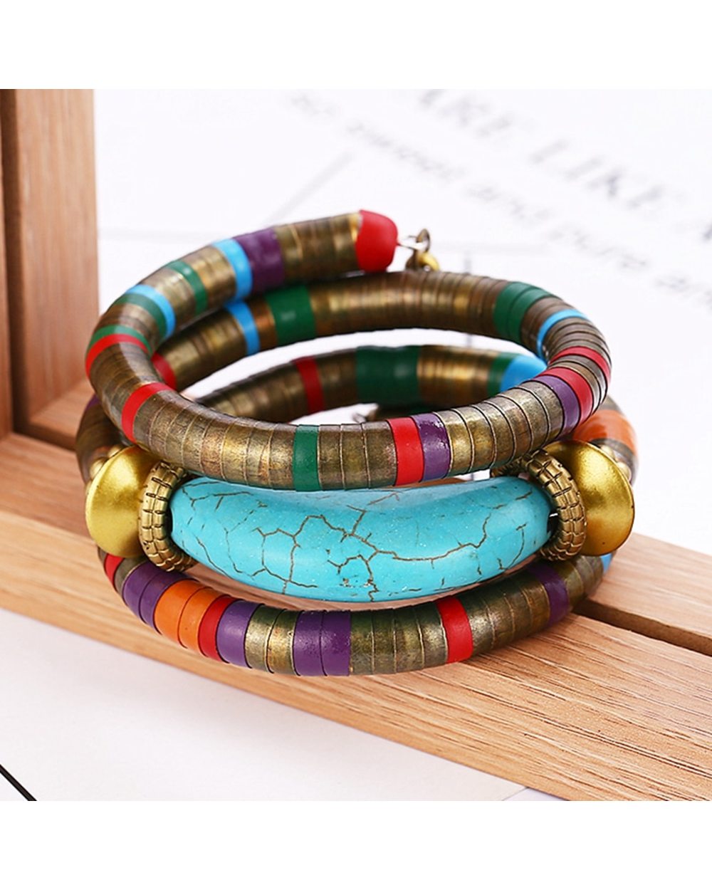 Natural Stone Colorful Bangle Bracelets For Women Vintage Multilayer Metal Bracelet Jewelry Indian front-1