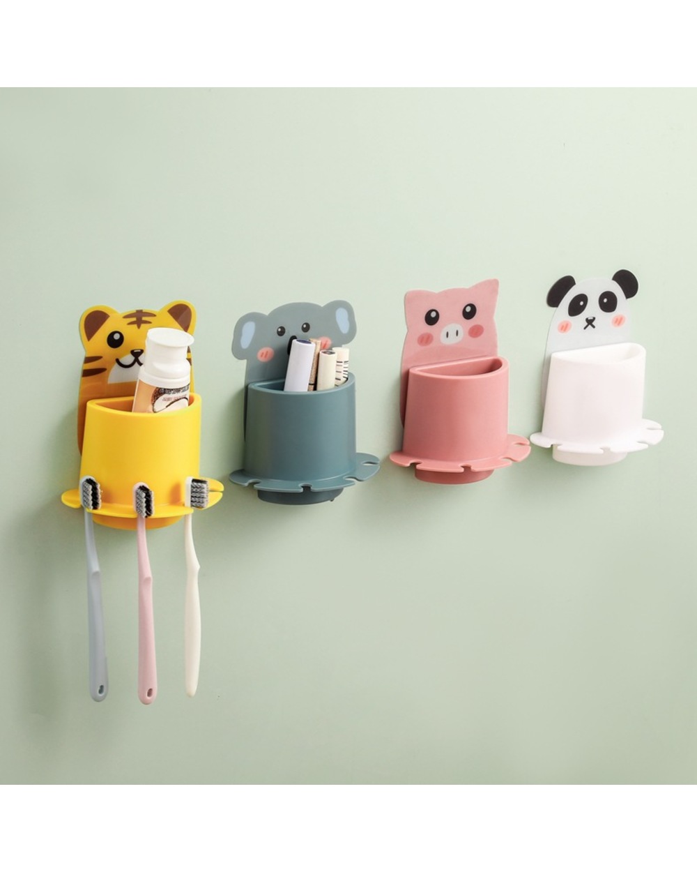 Cartoon Animal Toothbrush Holder Wall Mounted Antibacterial Tooth Brush Storage Rack Bathroom Organizer front-0