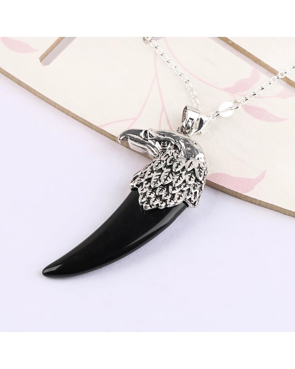 Eagle Head Spike Pendant Hip Hop Men Cool Black Wolf Tooth Necklace Unisex 925 Silver Animal Jewelry Gifts front-2