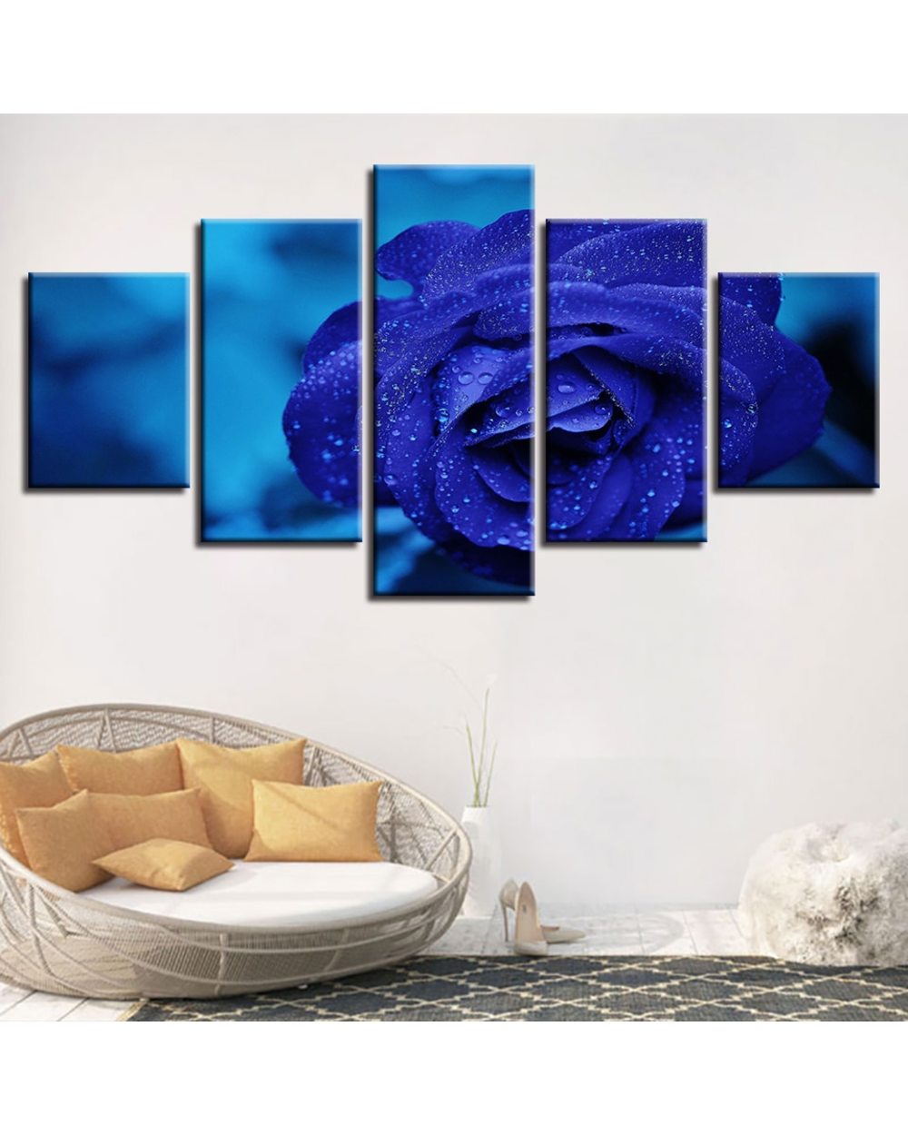 Blue Roses Flowers Picture Print Abstract 5 Panel Canvas Art Wall Decor front-1