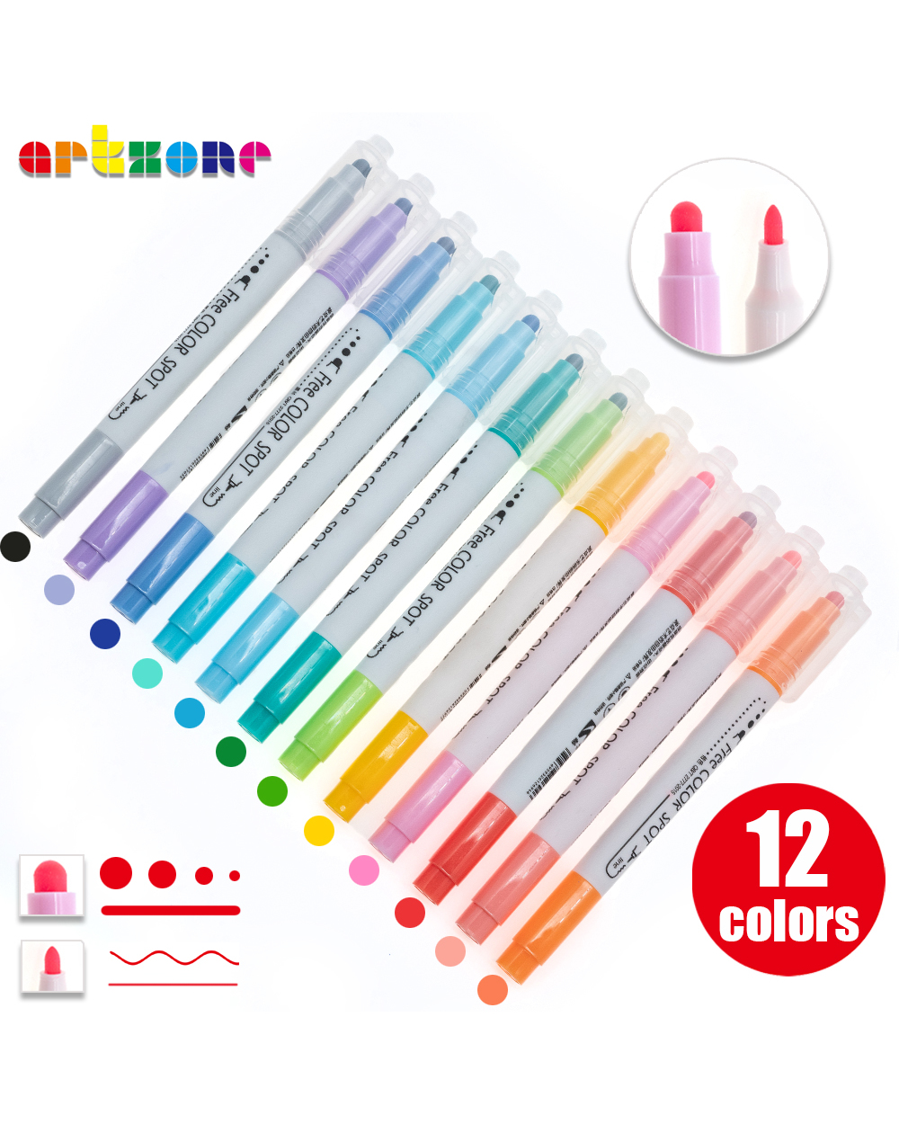 12 Colors Creative Highlighter Pen Novelty Colored Dot Painting Color Markers Dual-Tip Hand Account Pens For School Chi front-0
