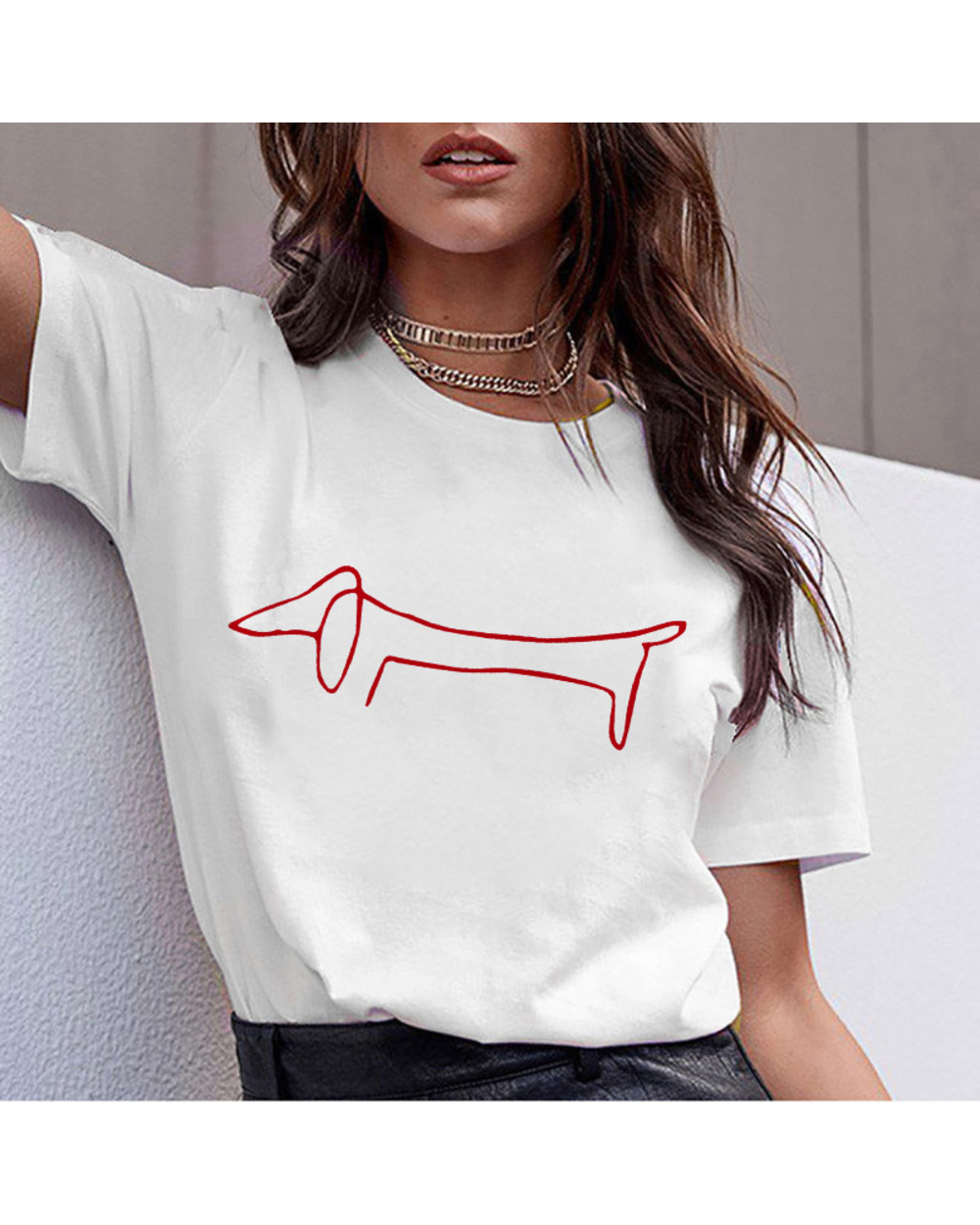 Dachshund Teckel Funny T Shirt Summer Women Cute dog T-shirt Pit Bull Tshirt Female Tee Tops front-4
